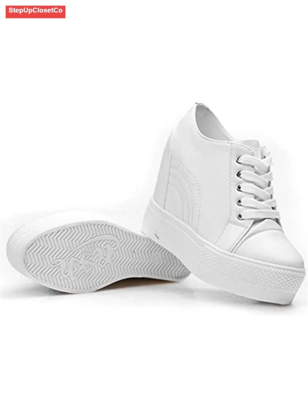 Women's Hidden Heel Wedge Sneakers Lace-Up Platform Walking Shoes